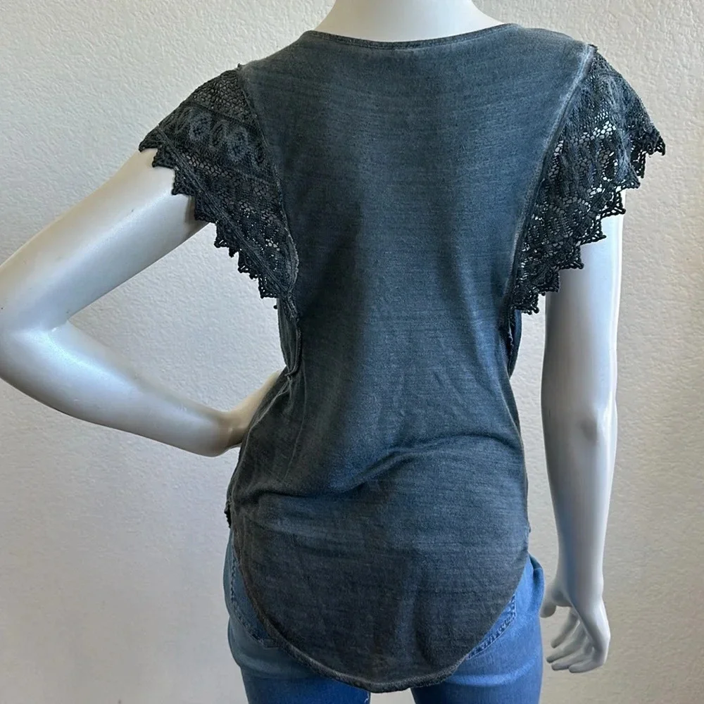 Free People embroidered phoenix lace sleeves Top - Picture 3 of 8